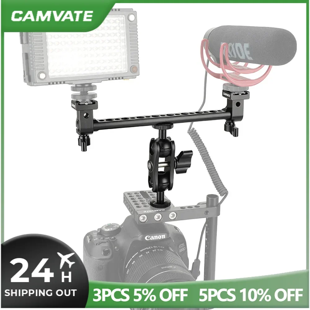 Braccio staffa t-bar CAMVATE con testa a sfera girevole regolabile a 360 ° centrale e supporto 1/4 "montaggio a vite e supporti per pattini freddi a doppia estremità