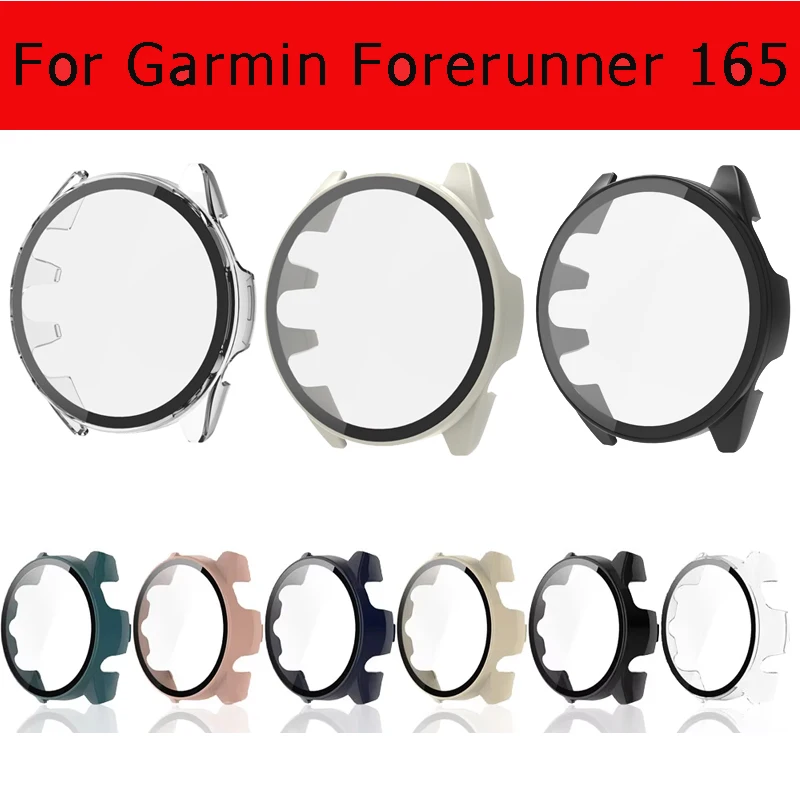 PC-Gehäuse + gehärtetes Glas für Garmin Forerunner 165, vollständige Displayschutzfolie, kratzfeste Schale, Stoßstange für Garmin Forerunner 165,