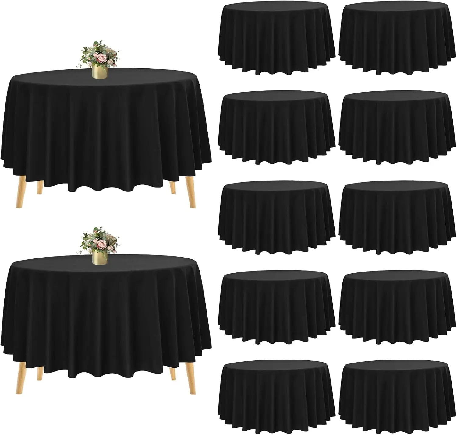 12 Pack Round Tablecloth 120inch-Black Polyester Round Table Cloths Washable Fabric Round Table Cover Black Tablecloth