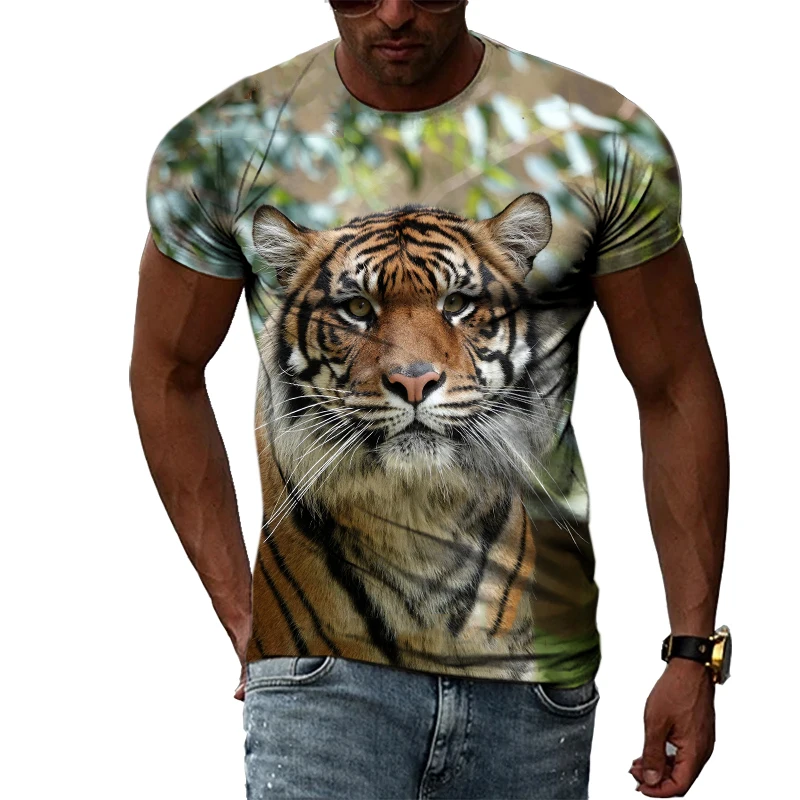 Cool Tiger Summer Fashion Domineering Casual Personality 3D Harajuku Print Men\'s Comfortable Round Neck Short Sleeve T-Shirt Top