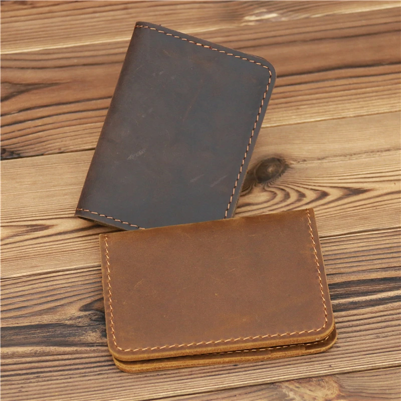 Tarjetero de cuero minimalista para hombre, billetera pequeña y delgada, personalizable, para tarjetas de crédito, identificación bancaria, novedad