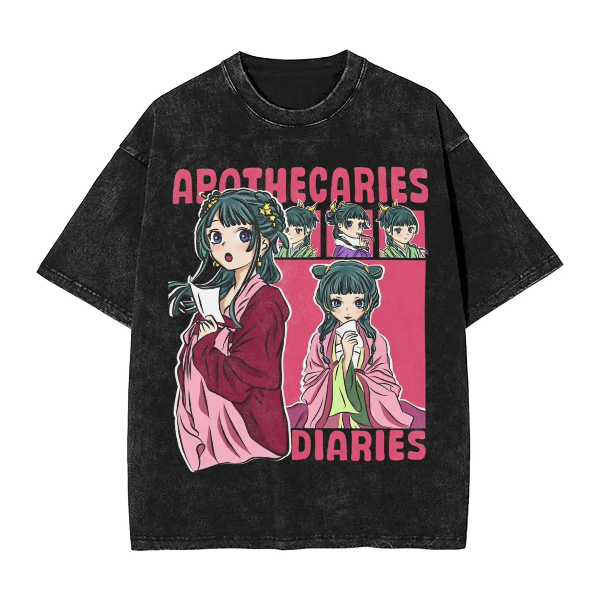 Maomao Cartoon The Apothecary Diaries Washed T Shirts Streetwear Hip Hop Vintage T-Shirts for Men Women Short Sleeve Oversize