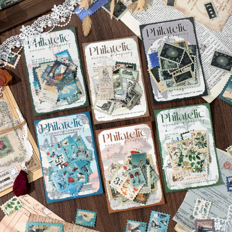 Naklejki z motywem roślin w stylu vintage, znaczki pocztowe, 50 sztuk, do scrapbookingu, dziennika, dekoracji, retro poczta