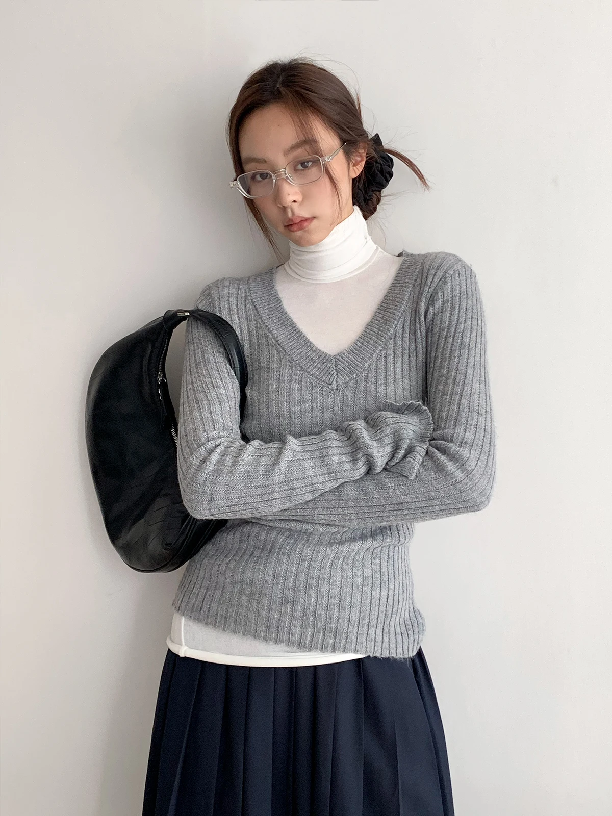 

Ambosc Women's Knitted Base irt V-ne Slim Fit Long Sve Sweater Casual Commute Sle Polyester Wool Blend Regular Sve