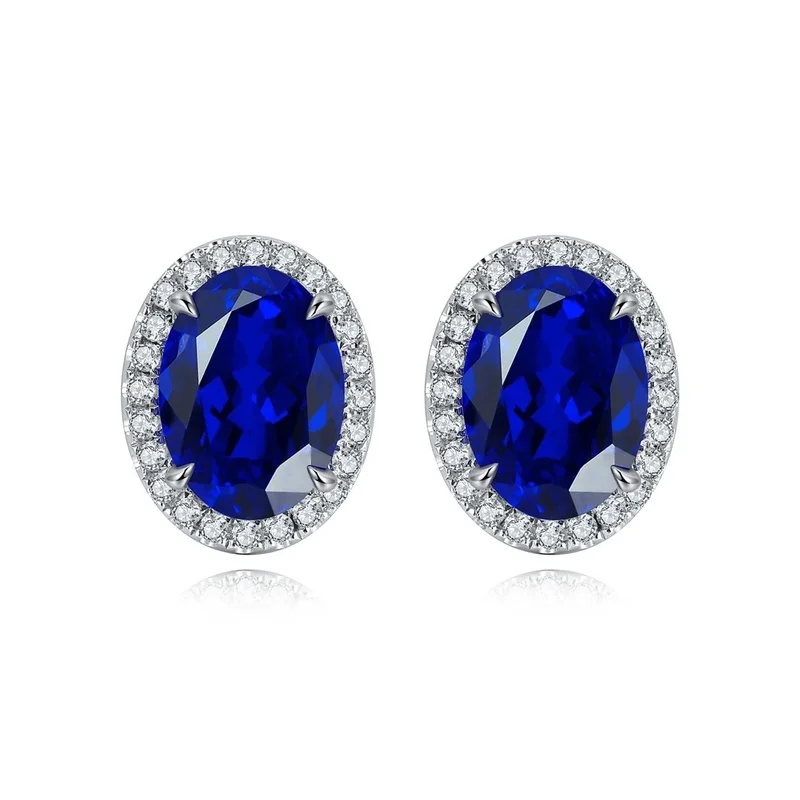 Lab Grown Diamond and Sapphire Drop Earrings in S925 Sterling Silver Oval Cut for Women Wedding Bridal Party Stylish Everyday We