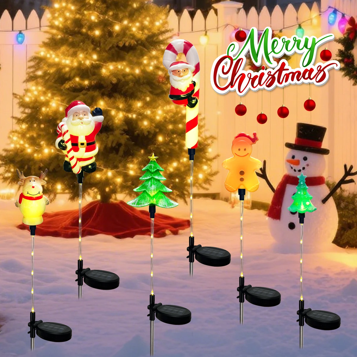 

1PC Solar Powered Garden Lights Santa Claus Gingerbread Man Xmas Tree & Reindeer Outdoor Lawn Lights For Holiday Christmas Decor