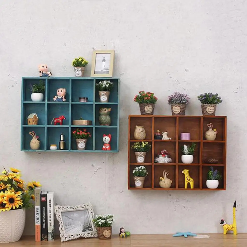 Wall Mount Flower Organizer Shelf 12 Compartments Display Rack with 2 Hooks