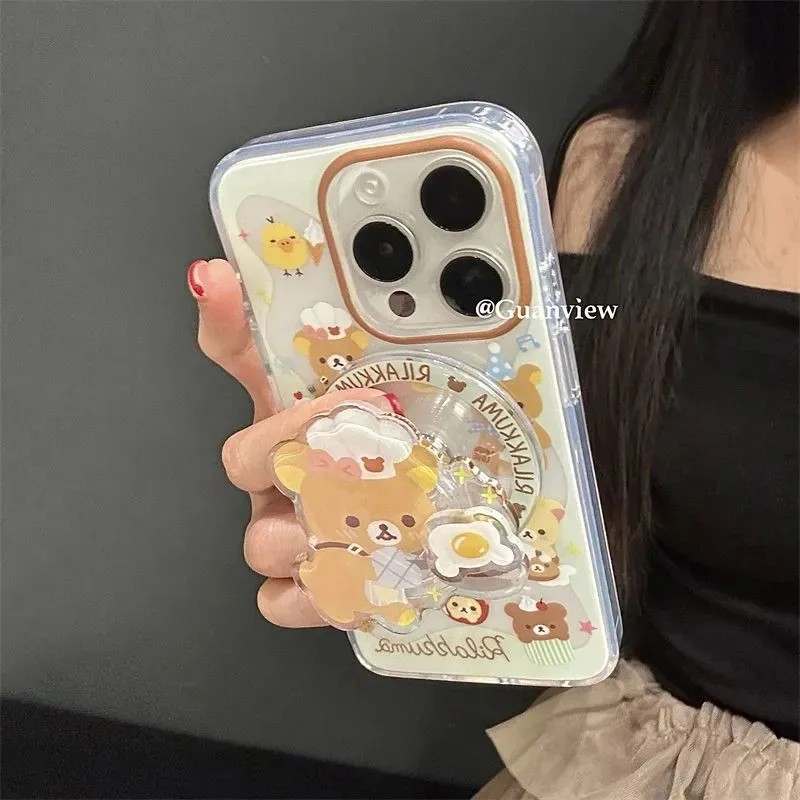 

New Kawaii Cute Rilakkuma Phone Shell Iphone 16/15/14/13/12/11Pro/promax Magnetic Suction Fall Prevention Gift For Girls