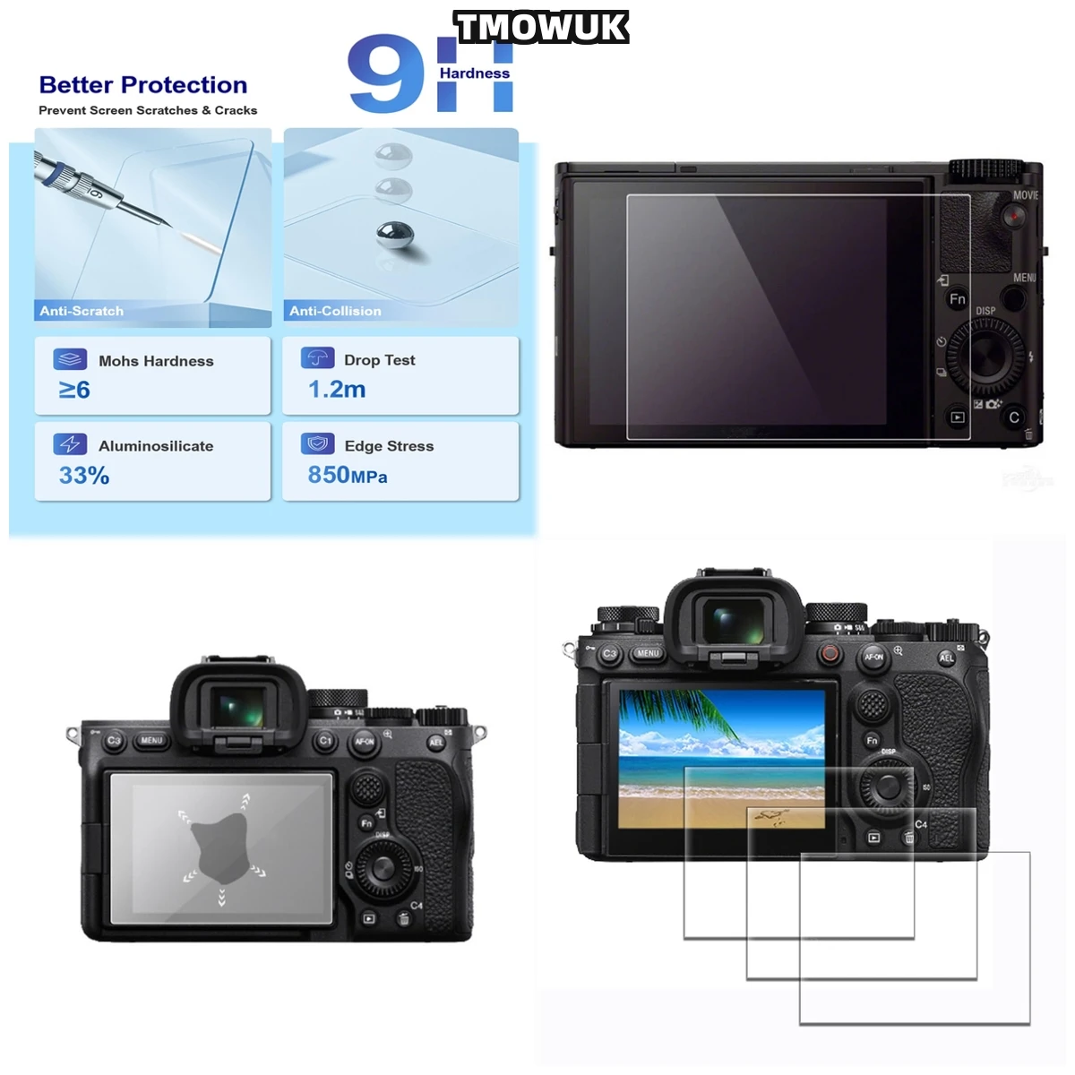 

For A9 A9II A7RII A7RIII A7R4 A7R4A A7SMII Tempered Glass Screen Protector Film 9H Hardness HD