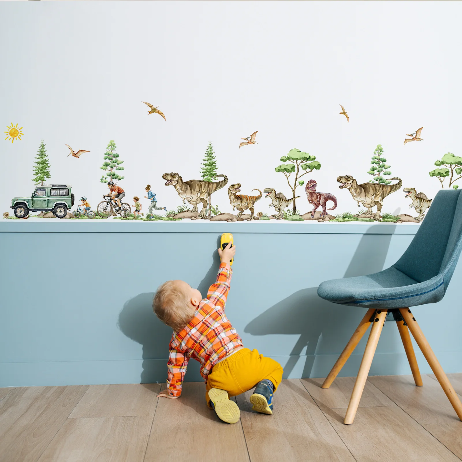 Watercolor Dinosaur Animal Forest Tree Wall Stickers Adventure Travel Jungle Woodland Wall Decal Bedroom Baby Nursery Decor