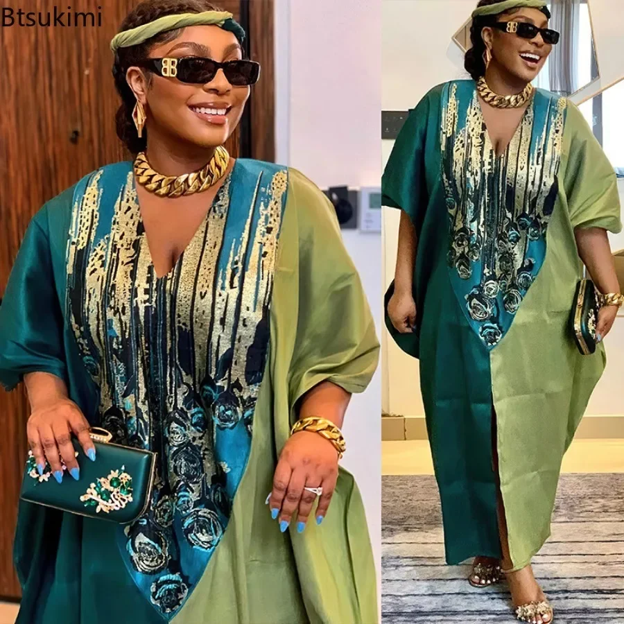 African Ethnic Style Long Dresses for Women 2026 Traditional Printed Patchwork Muslim Abayas Hijab Females Loose Robe Plus Size 4
