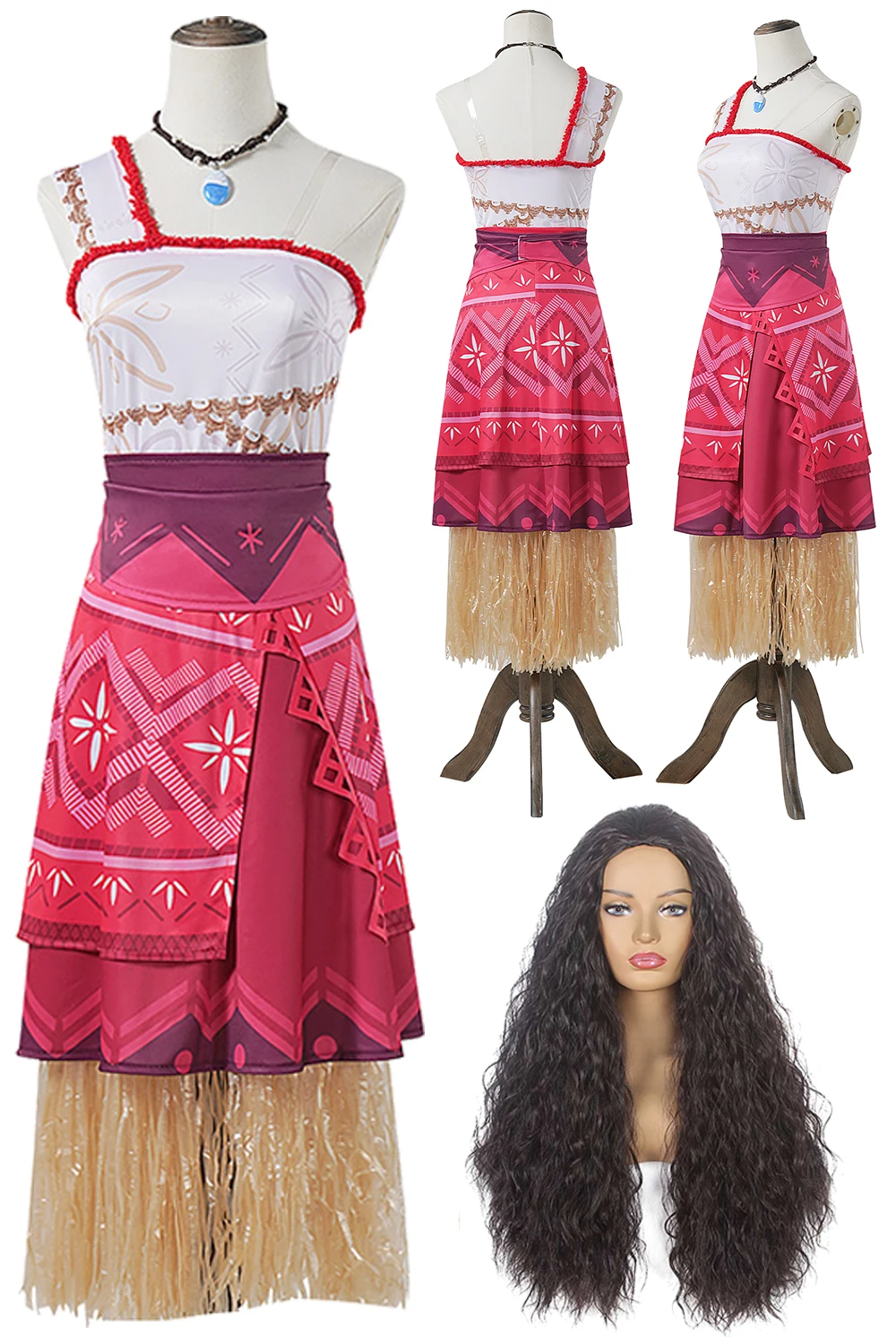 Moana Cosplay Dress Costume Cartoon Polynesia Princess Roleplay Necklace Skirts Set Outfits Adult Women Roleplay Halloween Suit