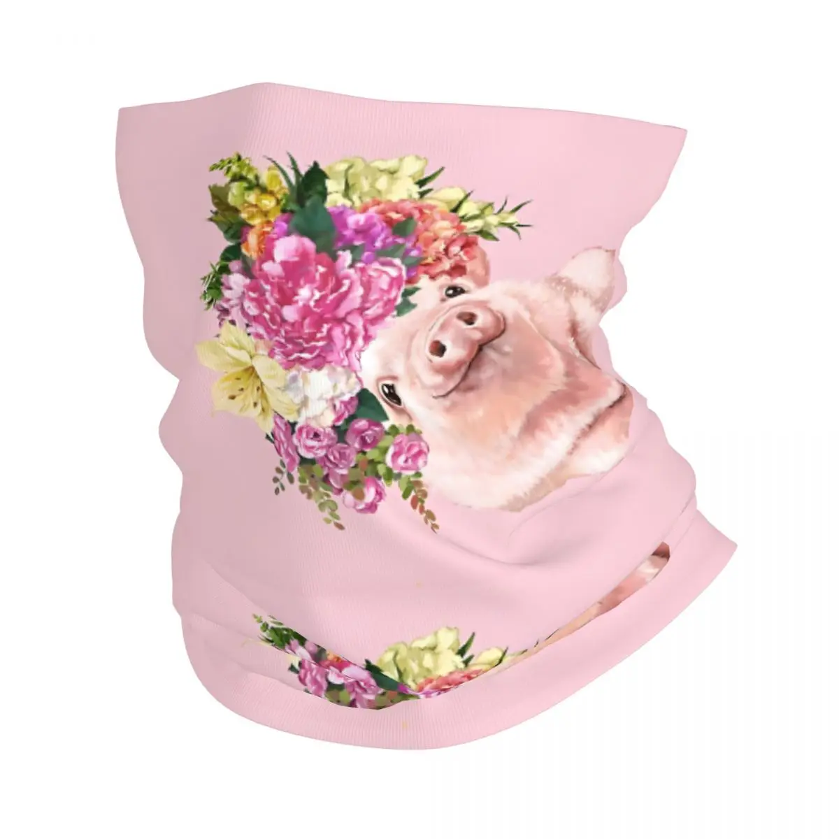 Flower Crown Baby Pig In Pink Bath Mat Bandana Neck Cover Printed Wrap Scarf Multi-use Cycling Riding for Men Unisex Thin