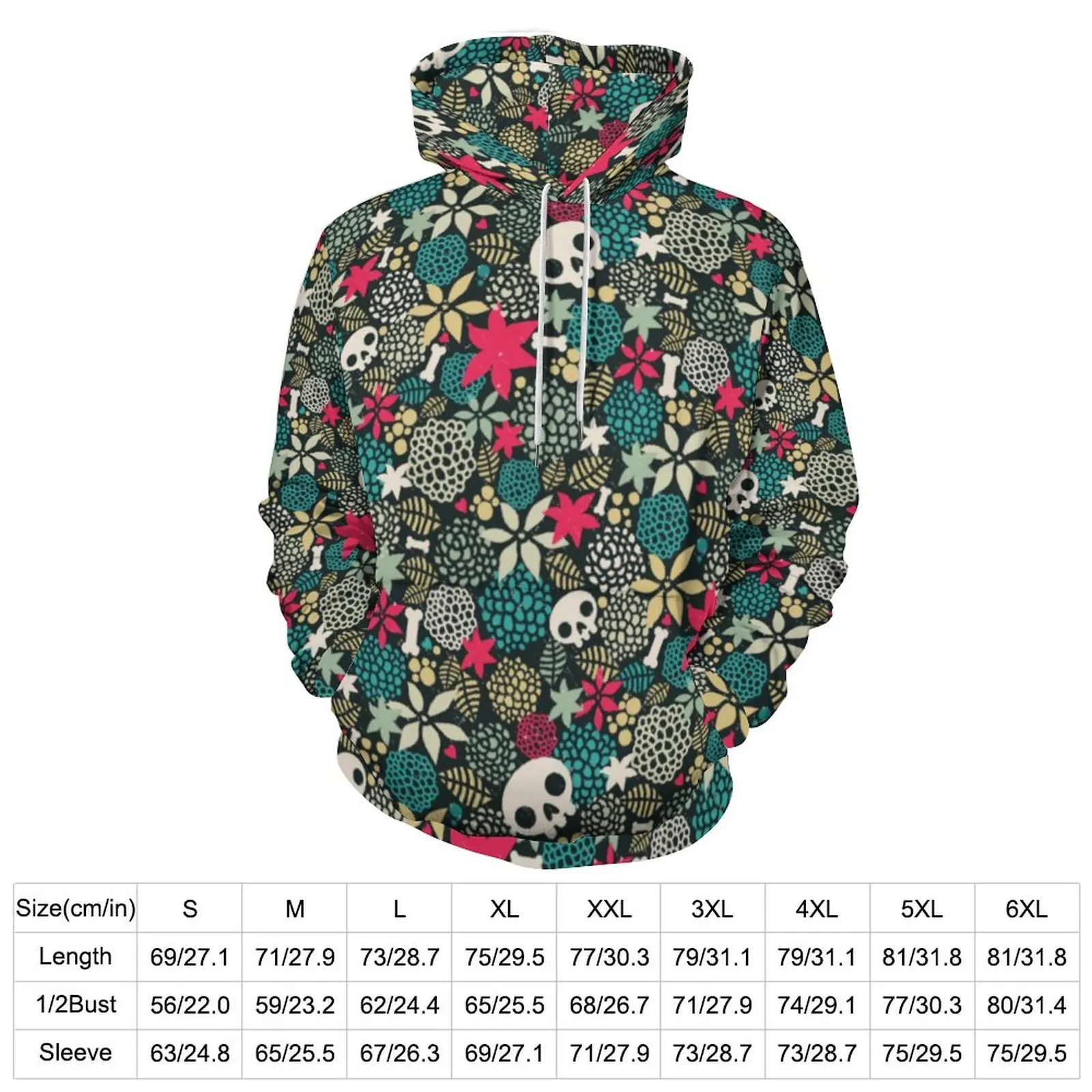 Sugar Skull Casual Hoodies Long-Sleeve Cute Floral Print Funny Hoodie Autumn Classic Graphic Oversized Sweatshirts