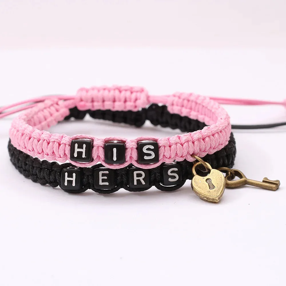 2Pcs/Set His and Hers Letter Key Lock Couples Bracelet for Women Men Couples Forever Lover Matching Jewelry Gifts Accessories