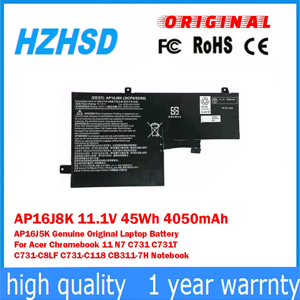 

AP16J8K 11.1V 45Wh 4050mAh AP16J5K Оригинальная батарея для ноутбука Acer Chromebook 11 N7 C731T C731-C8LF C731-C118 CB311-7H