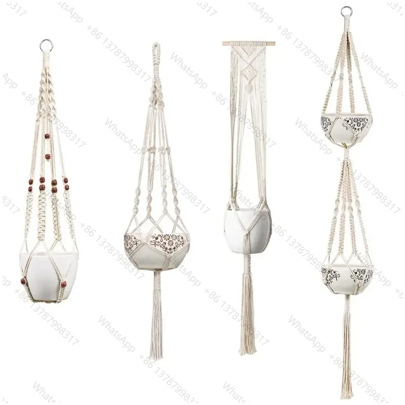Macrame Plant Hangers - 4 Pack, In Different Designs - Handmade Indoor Wall Hanging Planter Plant Holder - Modern Boh