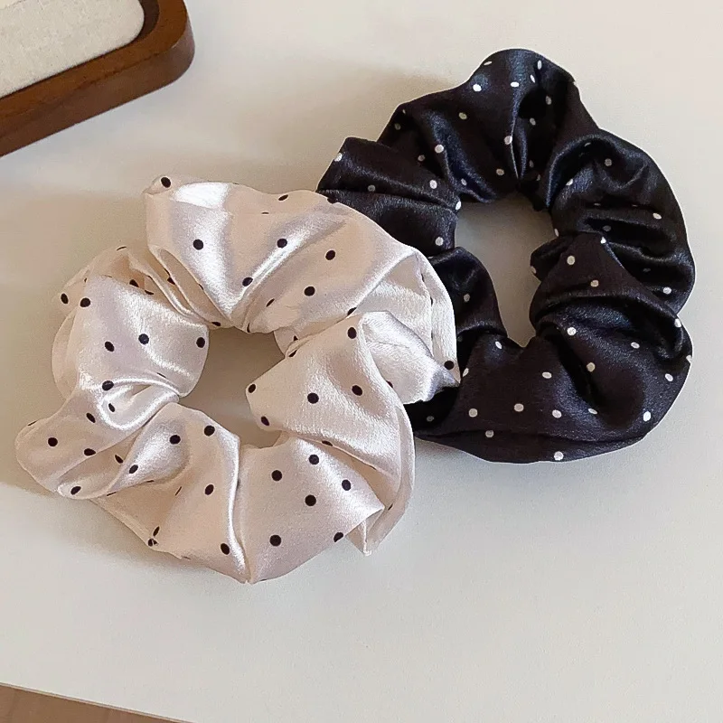 1/2 Pcs Black White Dot Hair Scrunchies Women Girls Simulation Silk Hair Ties Elastic Hair Loop Ponytail Hair Accessories Sets M