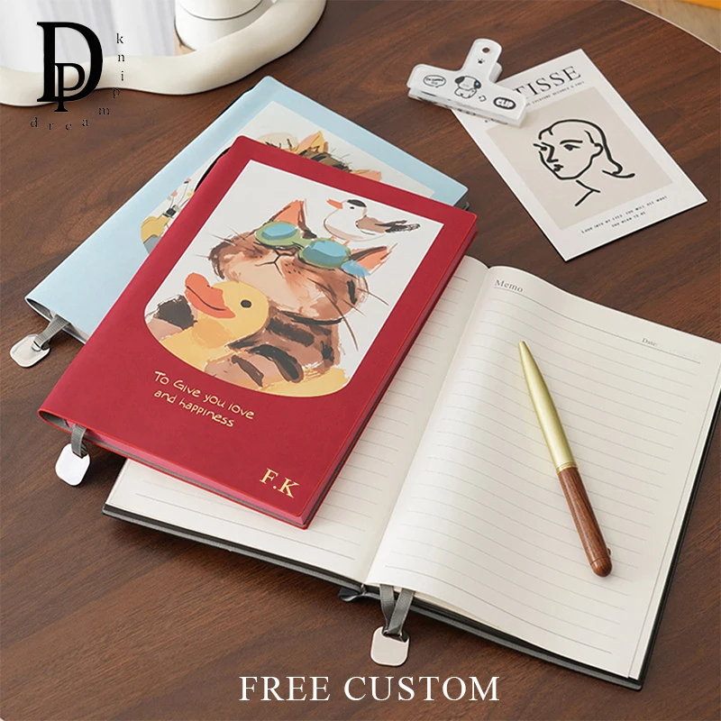 A5 Custom Name Luxury Cute Notebook PU Leather Cover Engrave Initials Lovely Cat Puppy Diary For Student Creative Birthday Gift