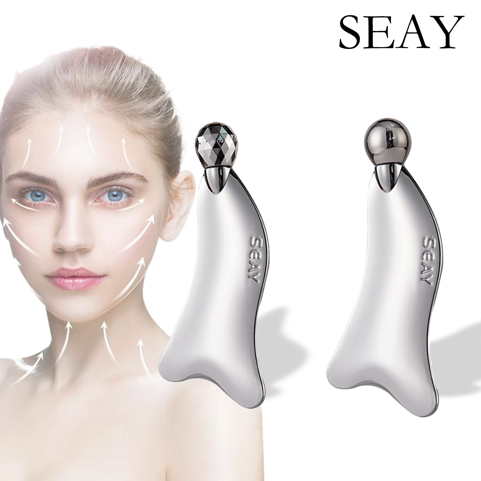 

Stainless Steels 2-in-1 Gua Sha Facial Tool - Eye Massager Roller - Face Sculpting Tool, Facial Slimming Compact Wrinkle Removal