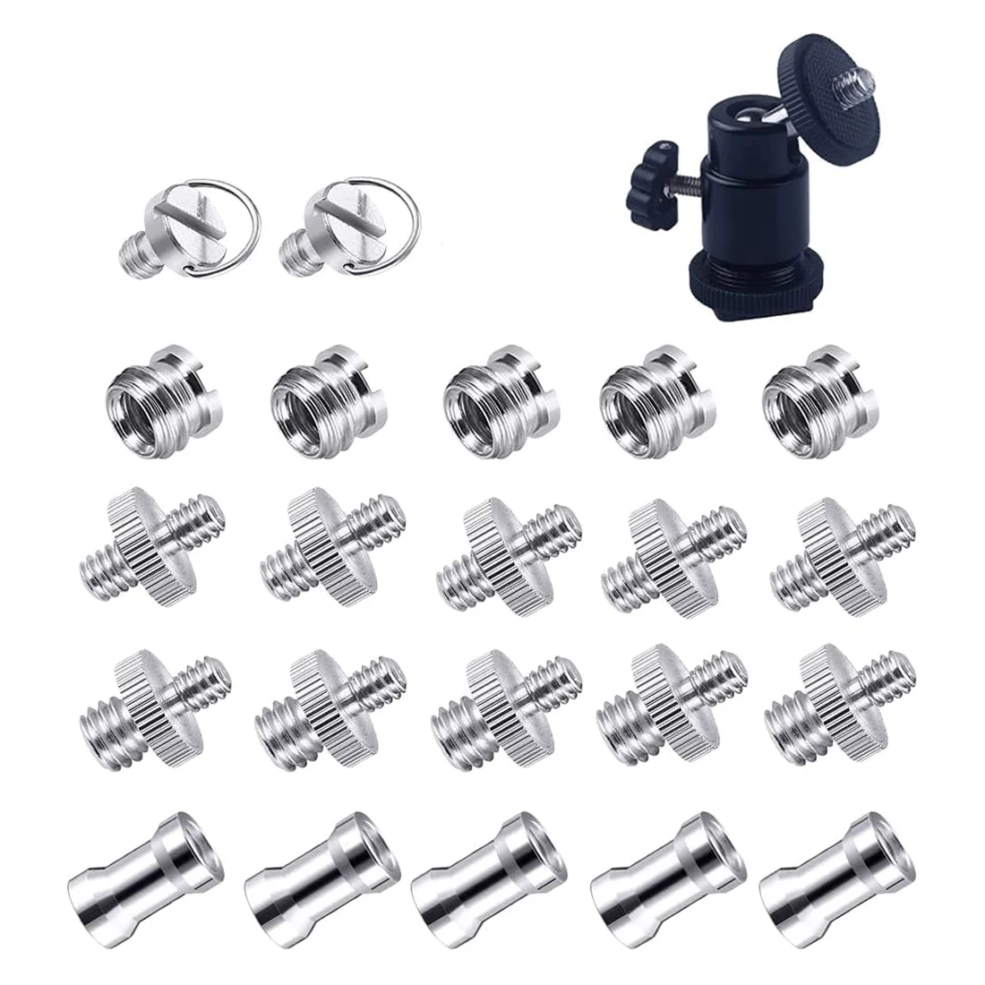 23Pcs 1/4 Inch and 3/8 Inch Camera Converter Threaded Mount Screws Set Hot Shoe Adapter Mount Camera Ball Head Set