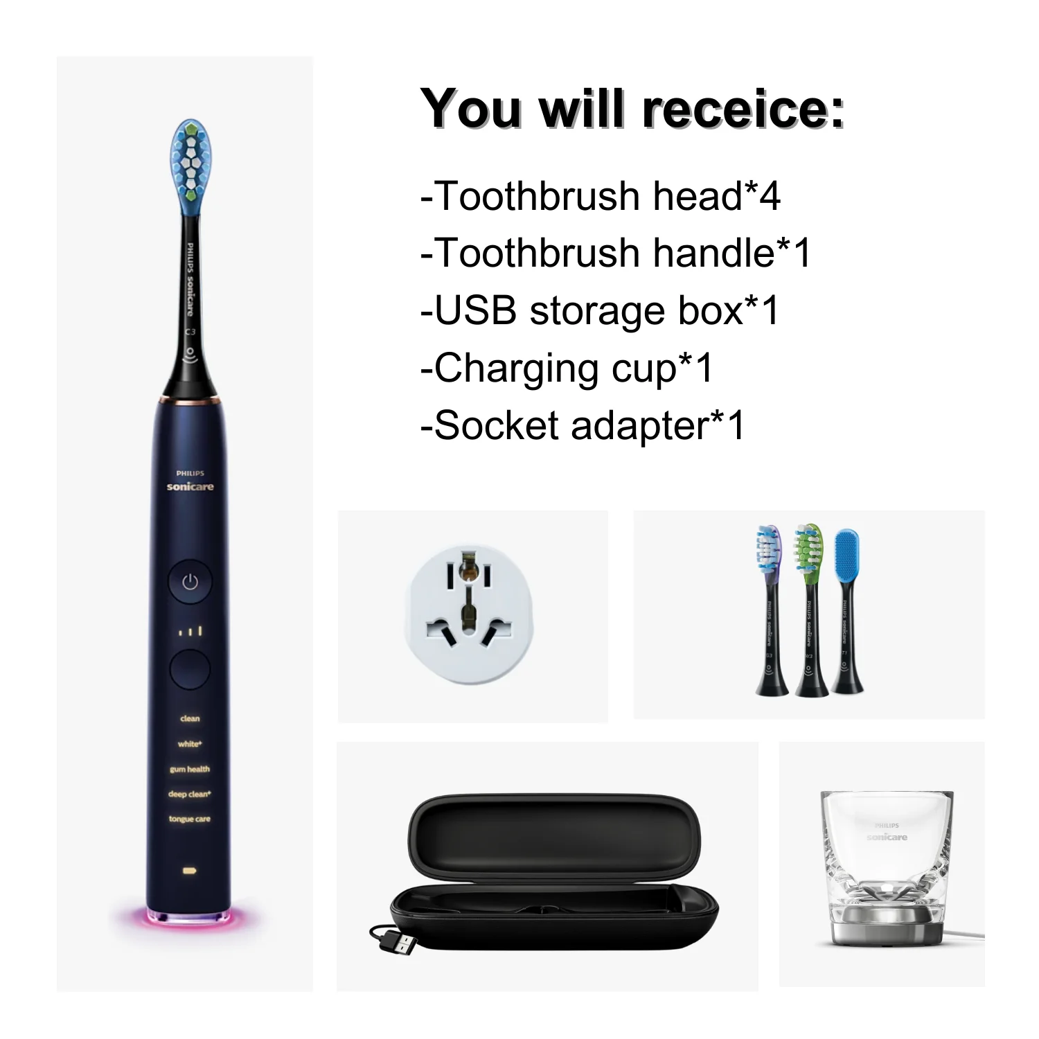 Philips Sonicare Electric Toothbrush 9700 HX9954, Smart Brush Head Recognition, 5 Modes, 3 Intensities