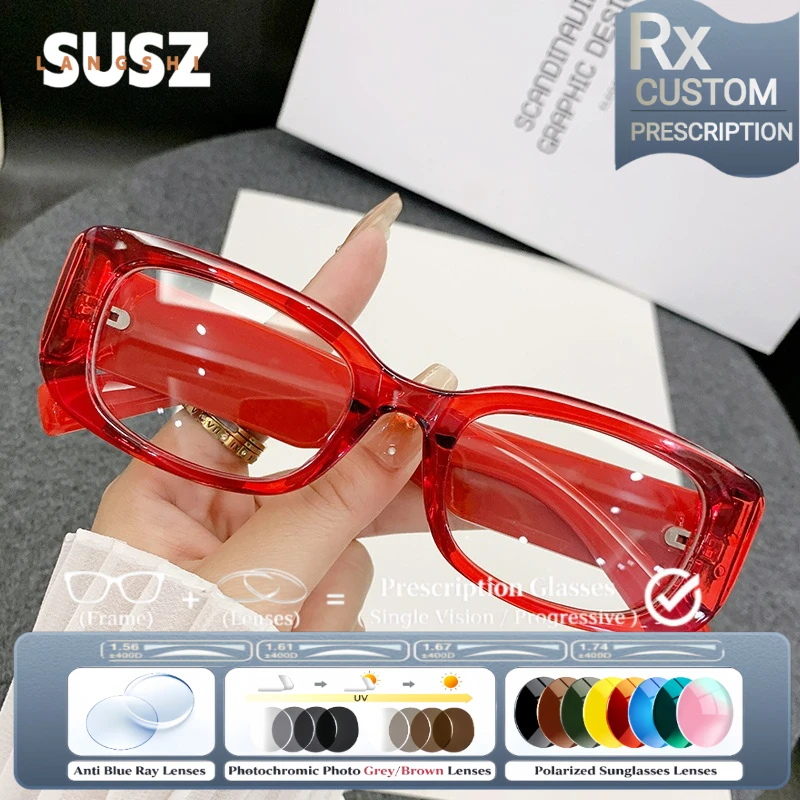 LS-SUSZ WomenTrendy Myopia Photochromic Glasses Lady Anti Blue Light Prescription Optical Glasses Progressive Reading Eyewear