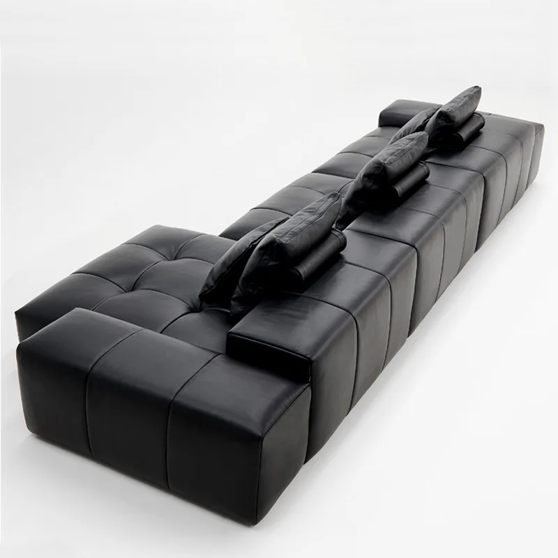 

sofa full green leather sofa black module Italian minimalist living room high-end straight row leather art sofa