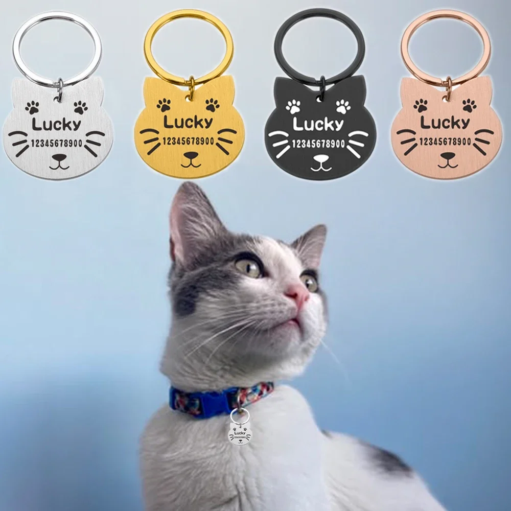 Personalized Pet Cat Dog ID Tag Collar Chain For Cats Dog Tag Engraving Phone Number Name Custom Anti-lost Dogs Pet Cat Supplies