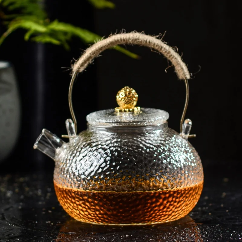High Boron Boiling Water Glass Pot Hammer Pattern Teapot C Tea Brewing Tea Cooking Household Kombucha Heat-Resistant Glass Loop-