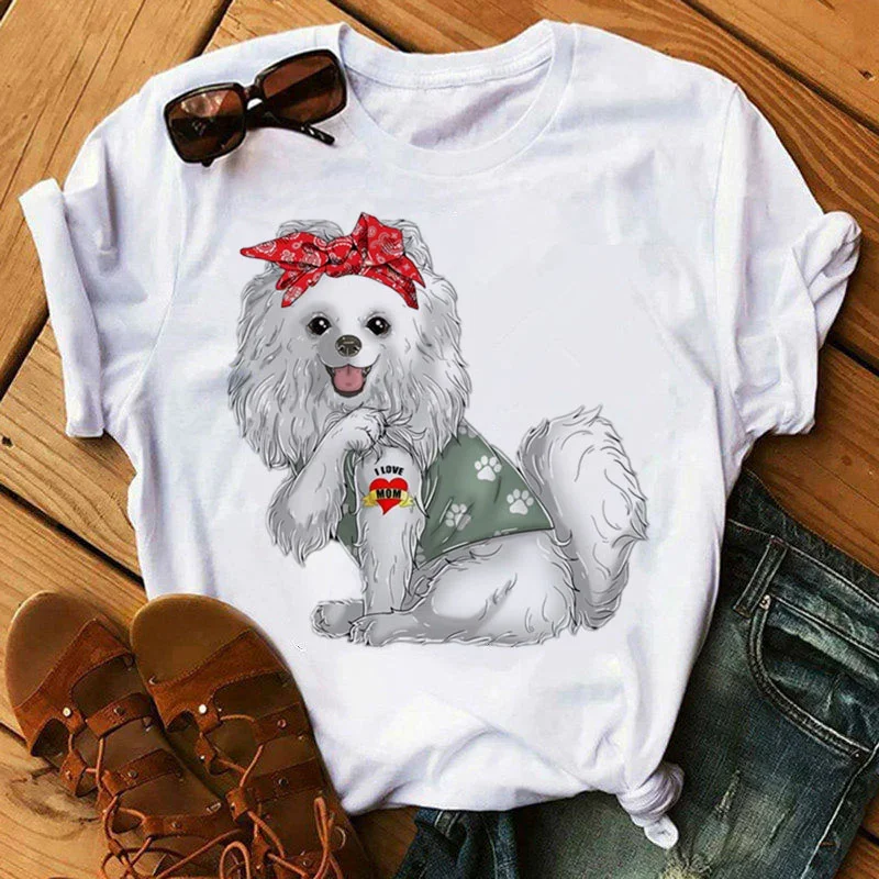 Dog Mom Tshirt Fashion 2024 Women T Shirt Harajuku Tops Dog I Love Mom T-shirt Female Summer O-neck Tee Femme Shirt Clothing