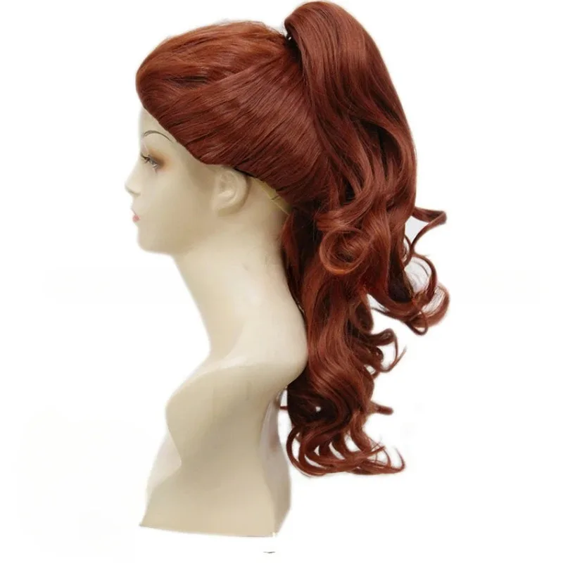 الجمال والوحش الأميرة حسناء تأثيري الاصطناعية ذيل حصان طويل مجعد أنيمي Coser فتاة هالوين شعر مستعار Daik ؛ 3,c'5.b;8' #1