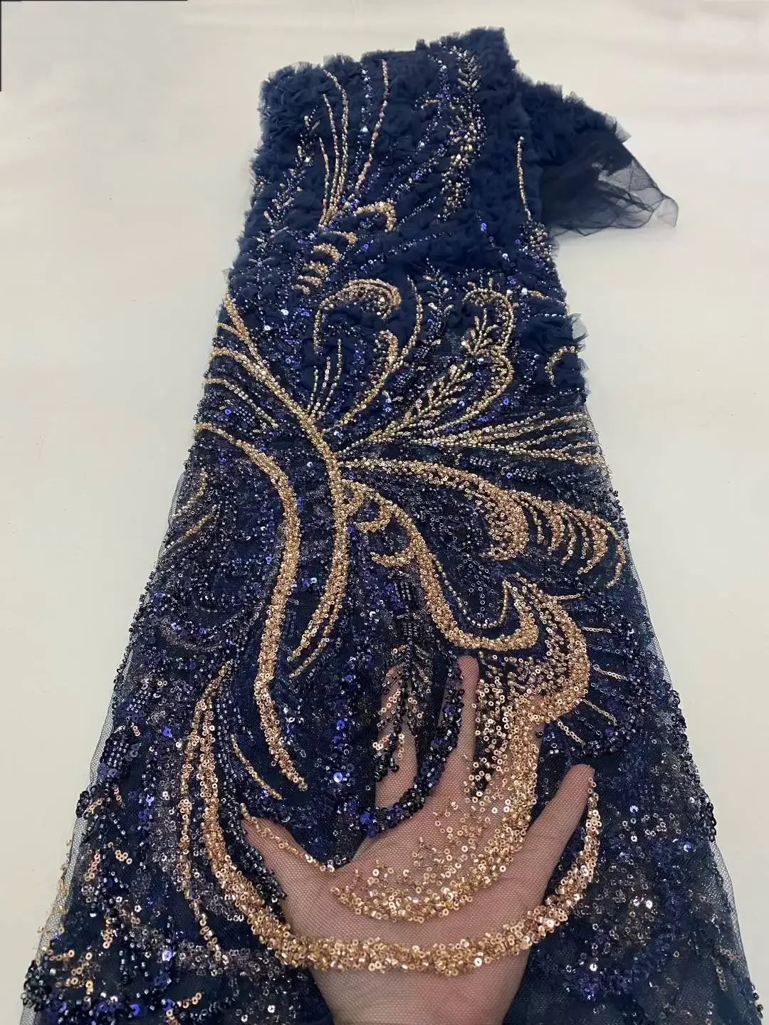 

2025 Sewing High Quality African Handmade Beaded Lace Fabirc Nigreian Lace Fabric Sequins Embroidery Women Wedding Dress T785