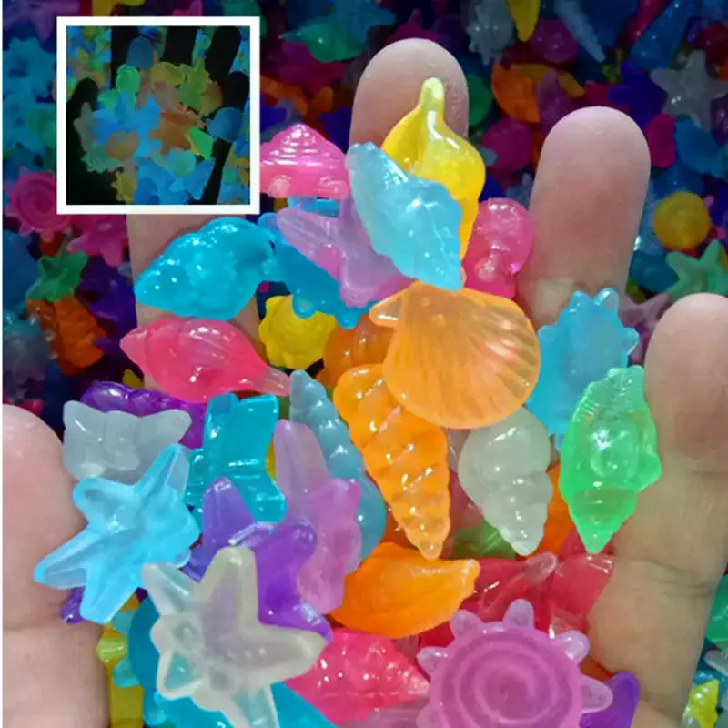 50pcs Glow In The Dark Cute Sea Shell Starfish Shaped Decor Luminous Stones For Aquarium Landscape Garden Ornaments Crafts