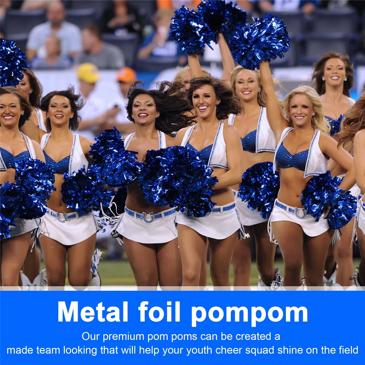 24Pcs Cheerleading Pom Poms Metallic Foil Cheer Poms z plastikowym uchwytem dla dorosłych dzieci Cheerleaders Party Blue