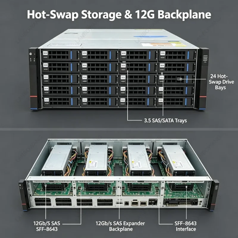 4U Rackmount 24/36 Bay Hot Swap Chassis, 12GB Expander Backplane for NAS Multi-HDD Cloud Storage Server Case