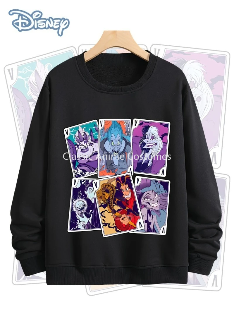 سترة ديزني الرجالية الكاجوال برقبة دائرية وأكمام طويلة، سويت شيرت مريح مع نمط شرير مطبوع للخريف والشتاء