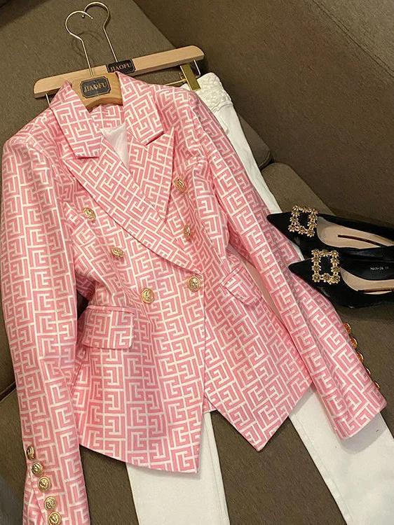 2026 Spring Autumn Black White Slim Fit Small Suit Jacket with Metal Buckle Commute OL Elegant Lady Top Fashion Design