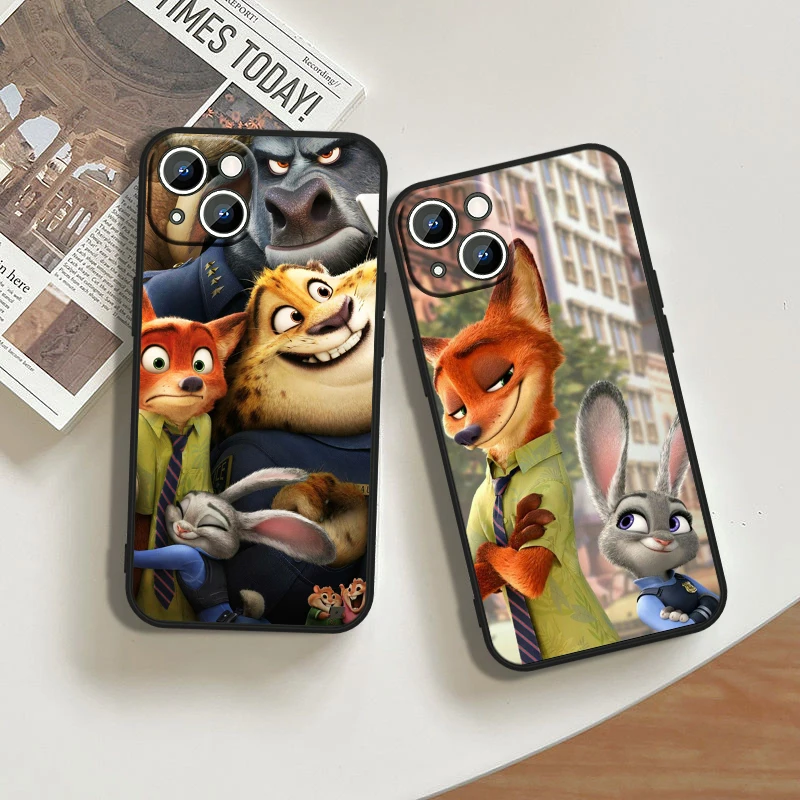 Judy Zootopia Anime Black TPU Phone Case para iPhone, 15, 14, 13, 12, 11, XS, XR, X, 8, 7, SE Pro Max, Plus, Mini