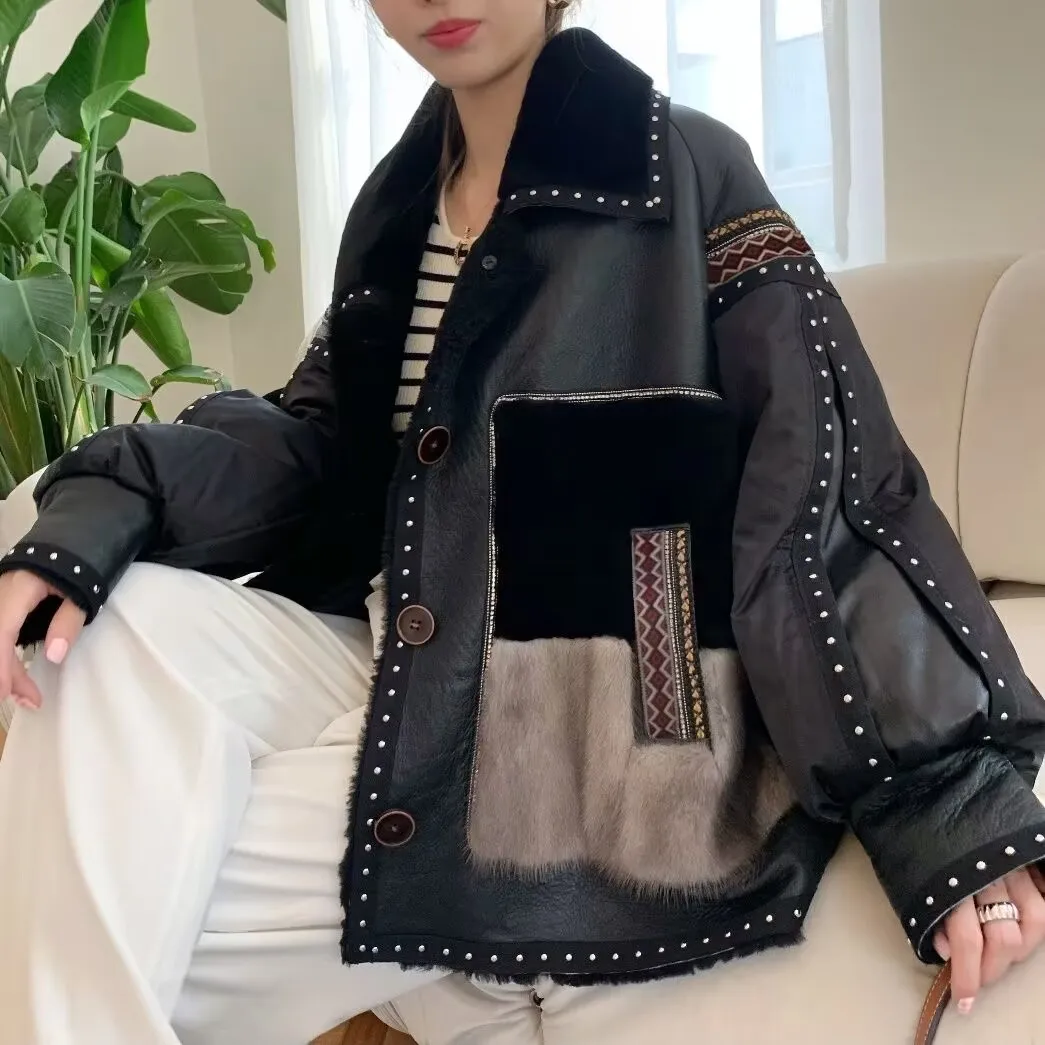 

Women Woolen Jacket Coat Warm Winter Elegant Lapel jacket Long Sleeve Loose Zipper Overcoat Casual Motorcycle Fashion Outwear