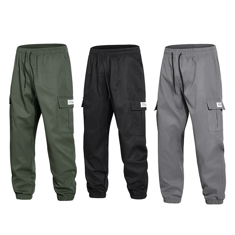 

Black men's cargo pants multi-pocket casual pants draw rope plus large size fashion sports ankle pants spring and fall pants