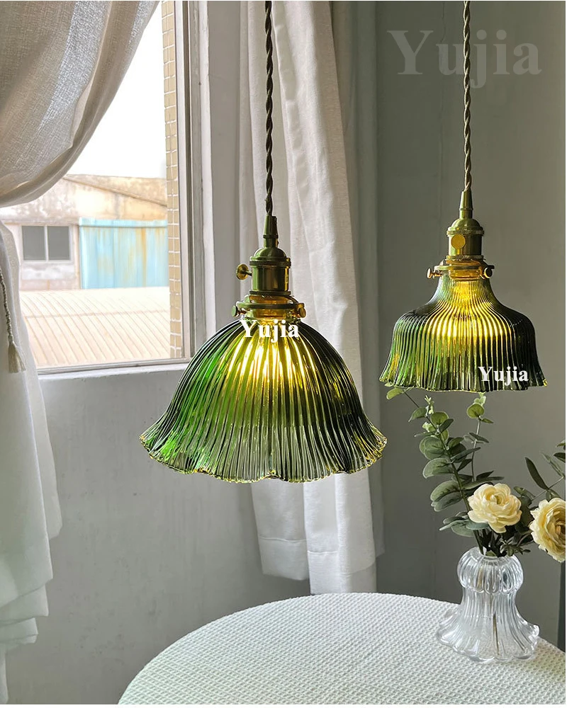 Multi-Style Nordic Pendant Lamp Green Glass Ceiling Lighting Kitchen Island Hand Brass Hanging Light Fixtures for Dining Room