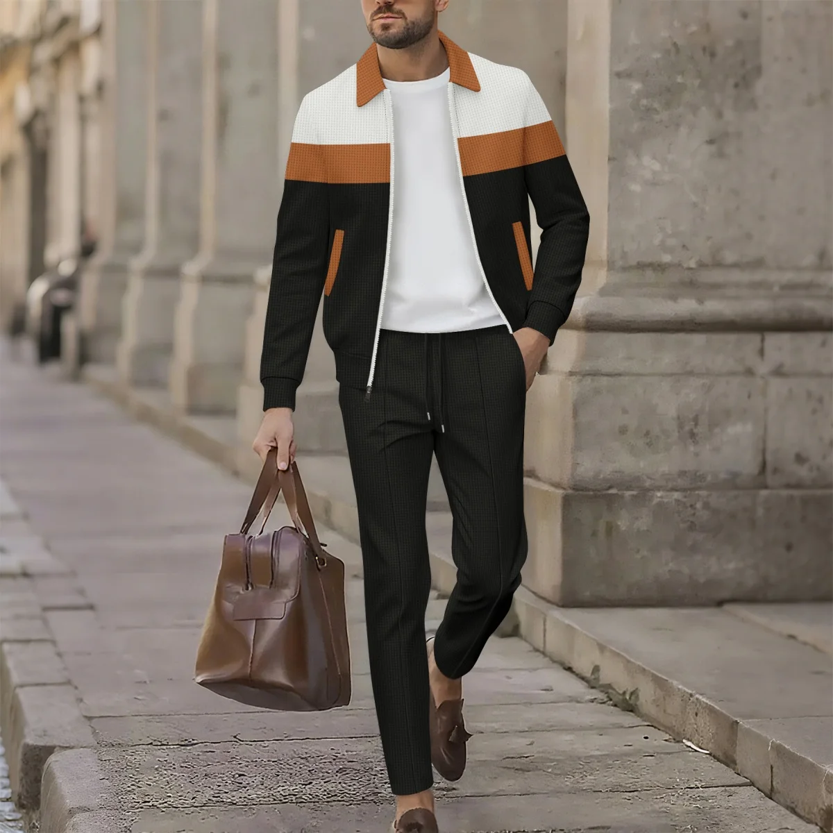 Men's Spring-Autumn Casual Zipper Jacket And Pants Set Fashionable Sporty Street-Appropriate Long-Sleeved Two-Piece Outfit