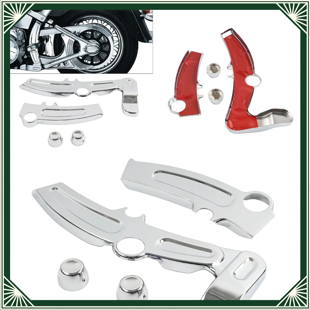 1Set Chrome Motorbike For Harley Heritage Softail Classic FLSTC 2008-2017 Side Boomerang Frame Swingarm Nut Covers Breakout FXSB