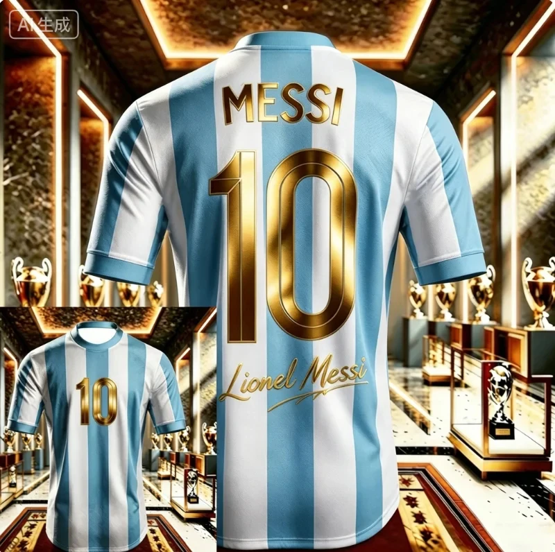 Messi No. 10 commemorative football jersey children's T-shirt with quick-drying breathable fabric suitable for fans' daily wear