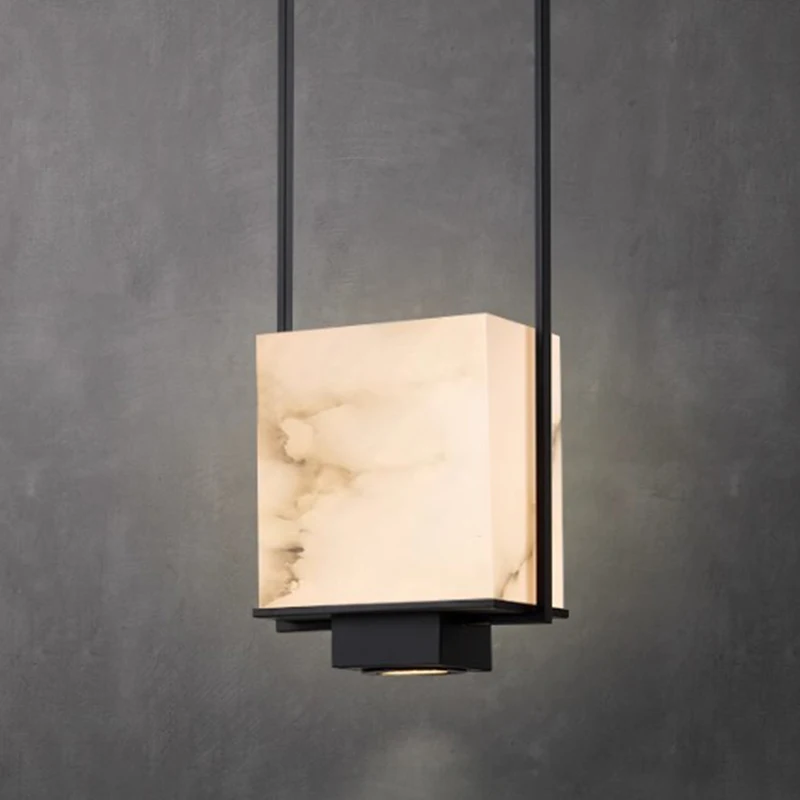

Nordic Living Room Cloakroom Aisle Marble Square Small Pendant Light Bedroom Apartment Entrance Brass Pendant Lamp