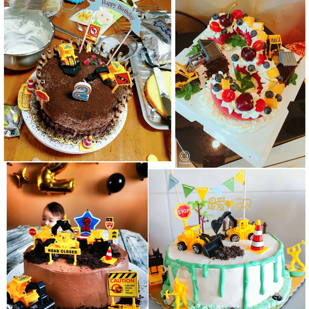 

6pcs Cartoon Construction Vehicle Cake Topper Party Decoration Creative Birthday Decorations Reusable Plastic Ornament