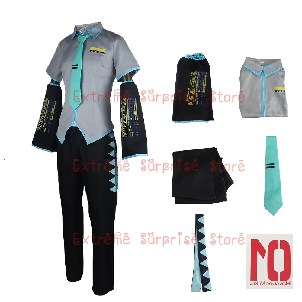 European Size Male Miku Cosplay Costume Wig Full Set Silver Leather Cloth Fabric Suit Mikuo Male Style Uniform Suits