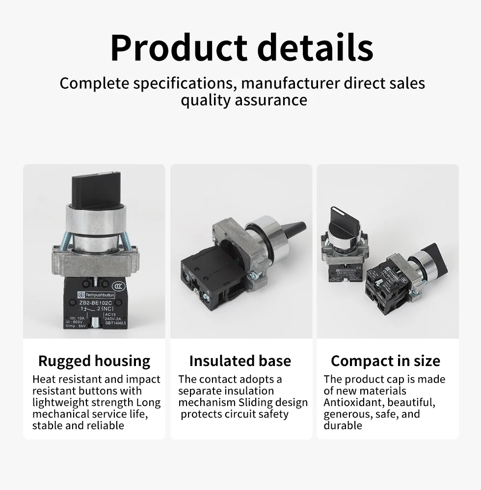 22mm XB2-BD21 BD23 BD25 BD33 BD45 BD53  1NO/2NO/1NO1NC 2/3 position Self locking / self resetting selector  Knob switch