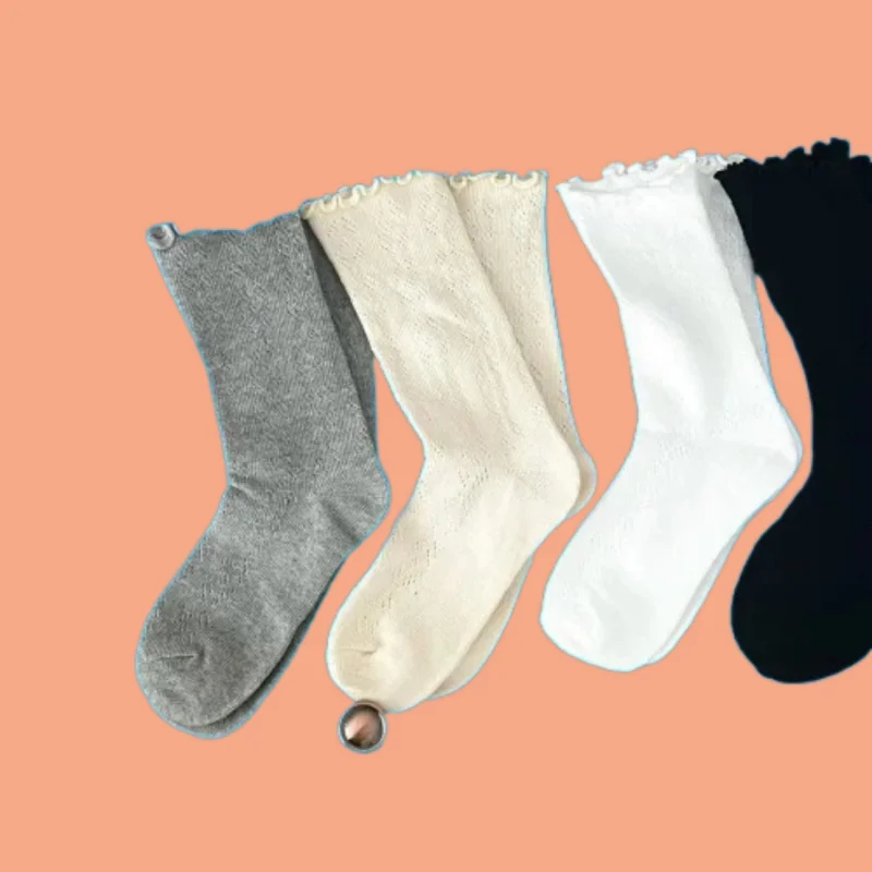 

5/10 Pairs Women's Wood Ear Edge Socks Summer Hollow Mesh Thin Sweat-Absorbing Women's 2024 New Middle-Tube Socks Stacked Socks